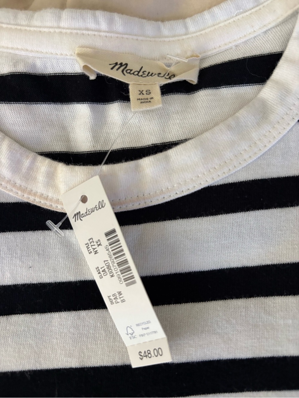 Madewell Black and White Striped Crewneck Tee - Picture 2 of 4